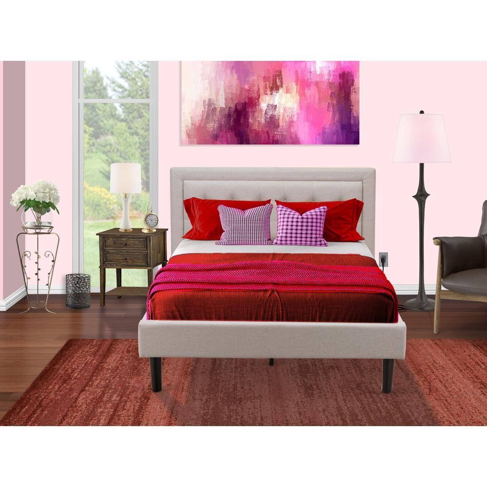 Alt View 4. East West Furniture - FN08F-1VL07 2-Piece Fannin Full Size Bedroom Set with 1 Mid Century Bed and a Modern Nightstand - Mist Beige Linen - Mist Beige.