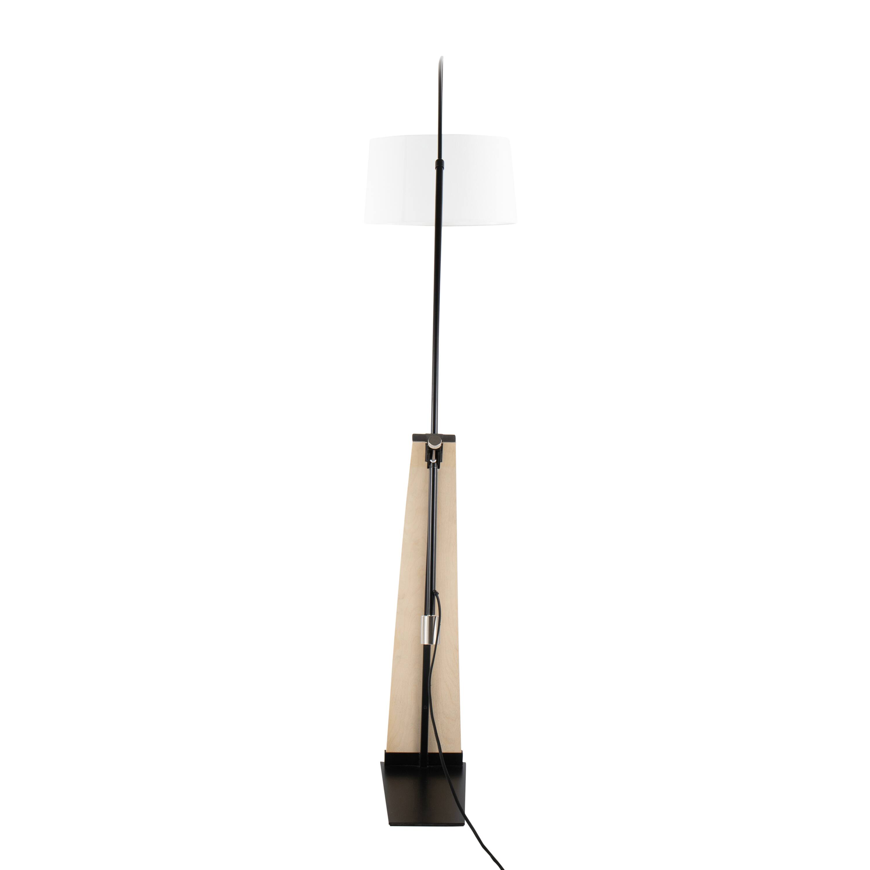 Angle. Loheer - Loheer Natural Wood Floor Lamp with White Linen Shade for Living Room Bedroom Arched Standing Tall Light - Natural Wood,White.