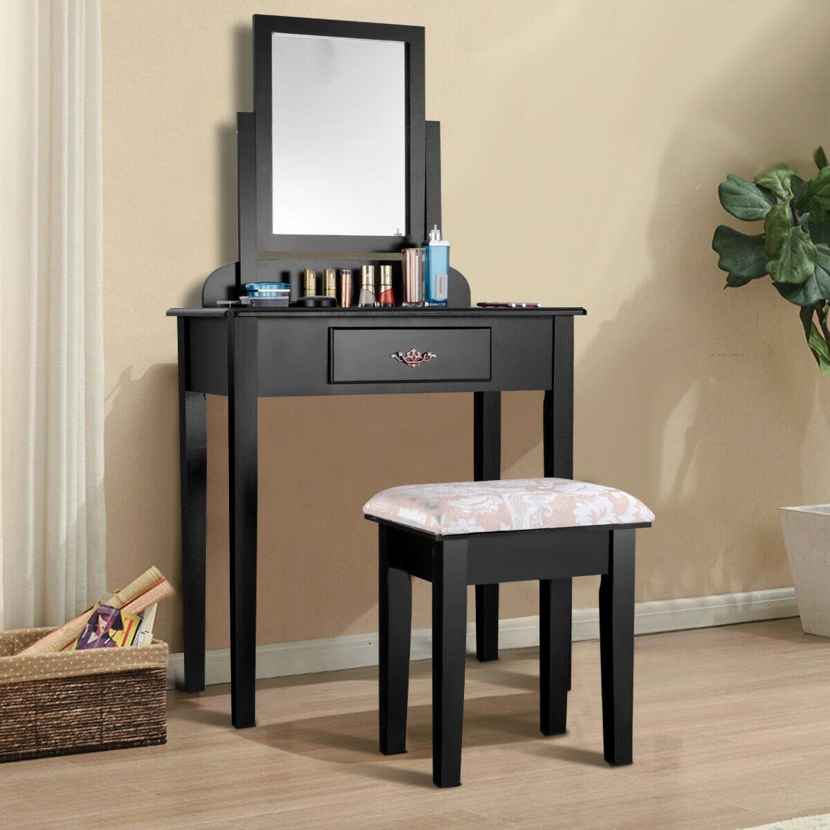 Alt View 6. Costway - Costway Makeup Desk Vanity Dressing Table Square Stool 1 Large - Black.