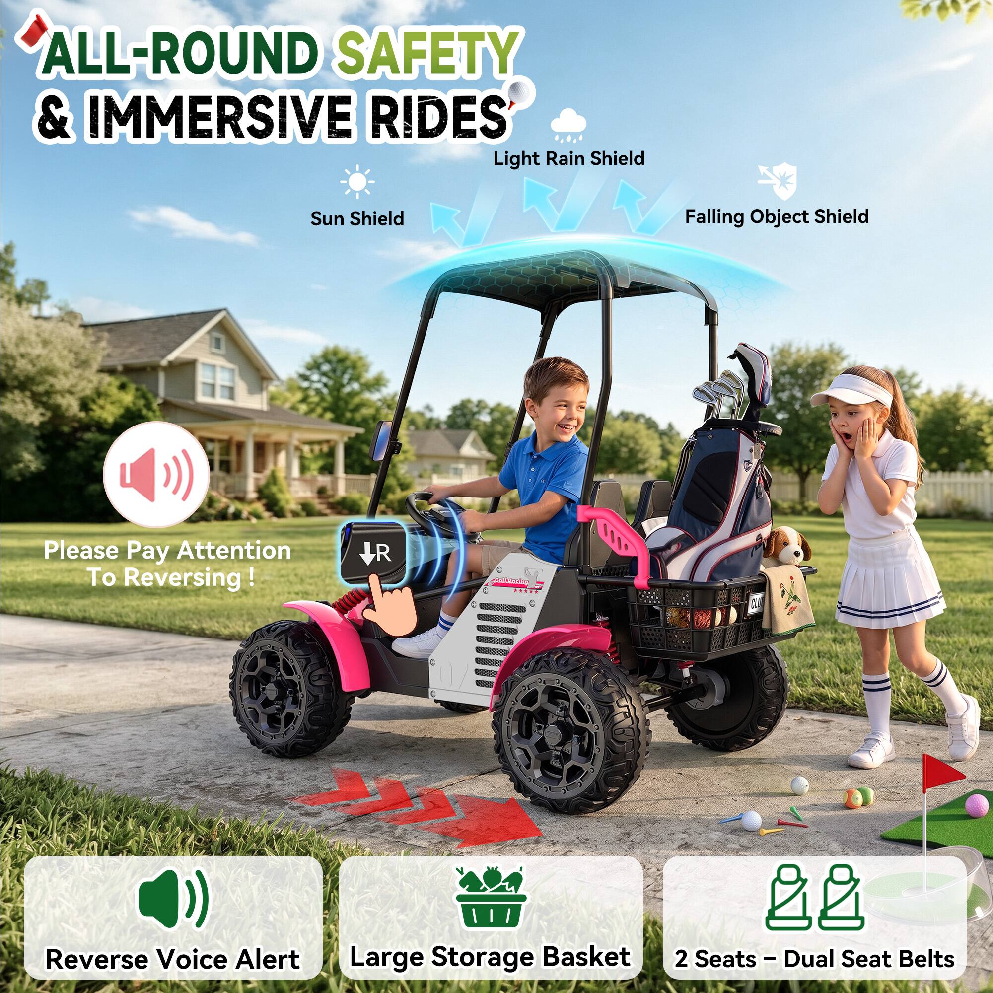 ANPABO 24V 4WD Kids Electric Golf Cart – 2 Seater Ride On with Remote ...
