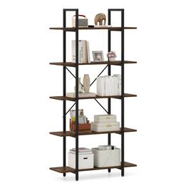 Costway - 1 PCS 5-Tier Bookshelf 62" Tall Vintage Industrial Bookcase with Open Storage Shelves - Rustic Brown,Black