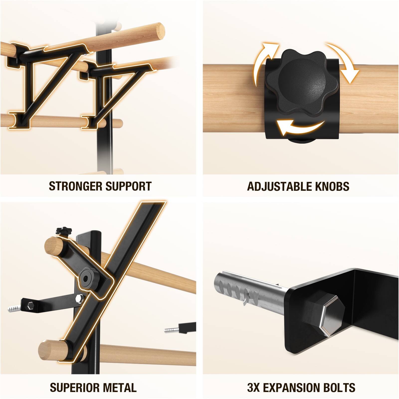 - STRONGER SUPPORT
- ADJUSTABLE KNOBS
- SUPERIOR METAL
- 3X EXPANSION BOLTS