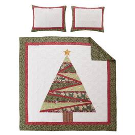 Greenland Home Fashions - Christmas Tree Heirloom Patchwork and Applique Snowflake Quilt Set 3-Piece King/Cal King - Holiday