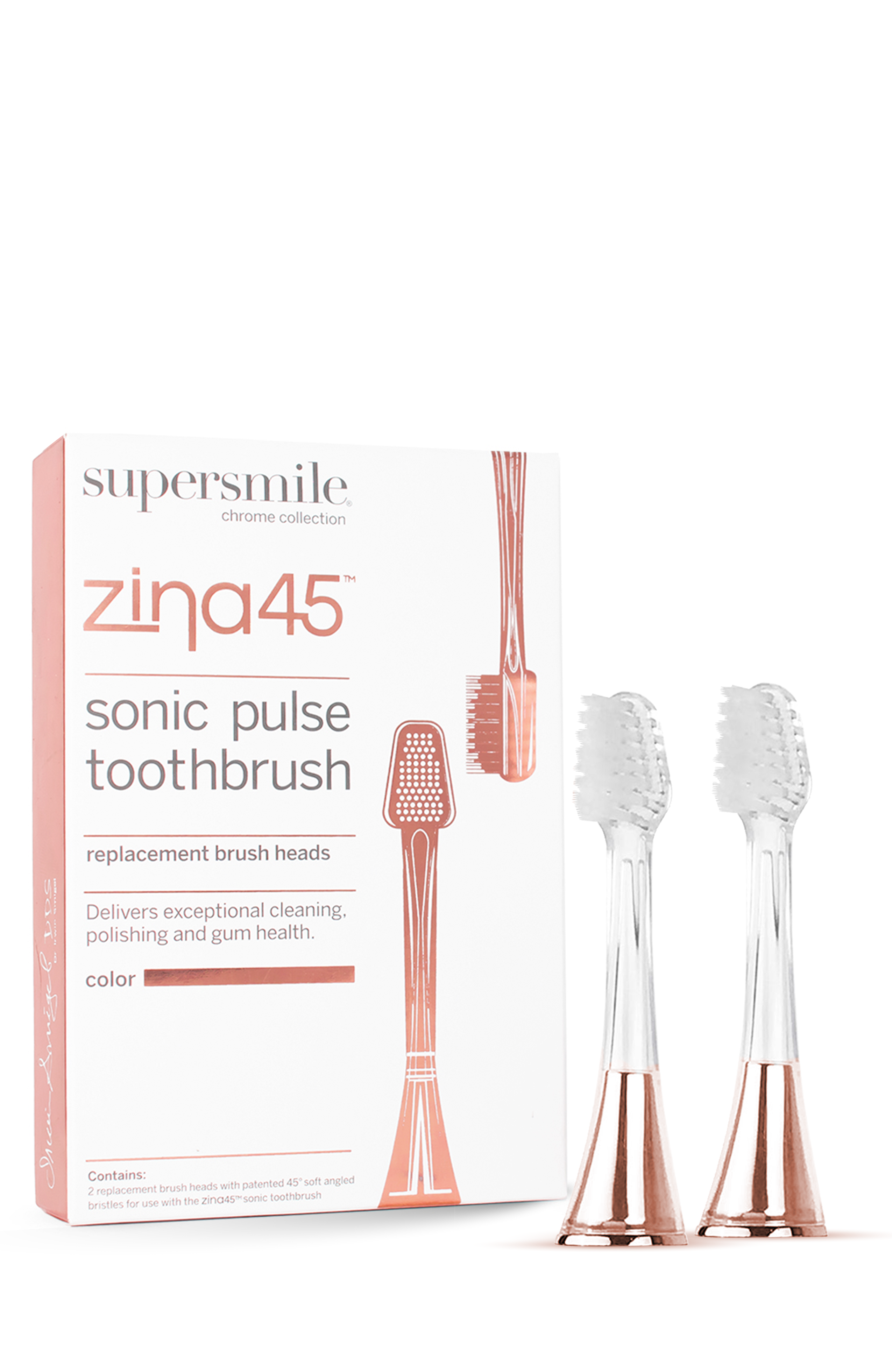 SuperSmile - Zina45 Sonic Pulse Toothbrush Replacement Heads (2 pack) - Rose Gold