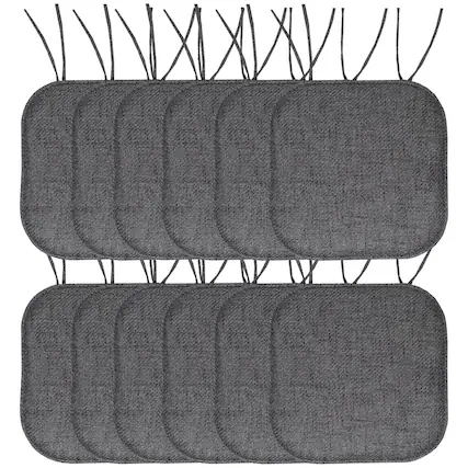 Front. Sweet Home Collection - Herringbone Stitch Memory Foam Non-Slip 16" x 16" Chair Cushion Pad with Ties, 12-Pack - Black.