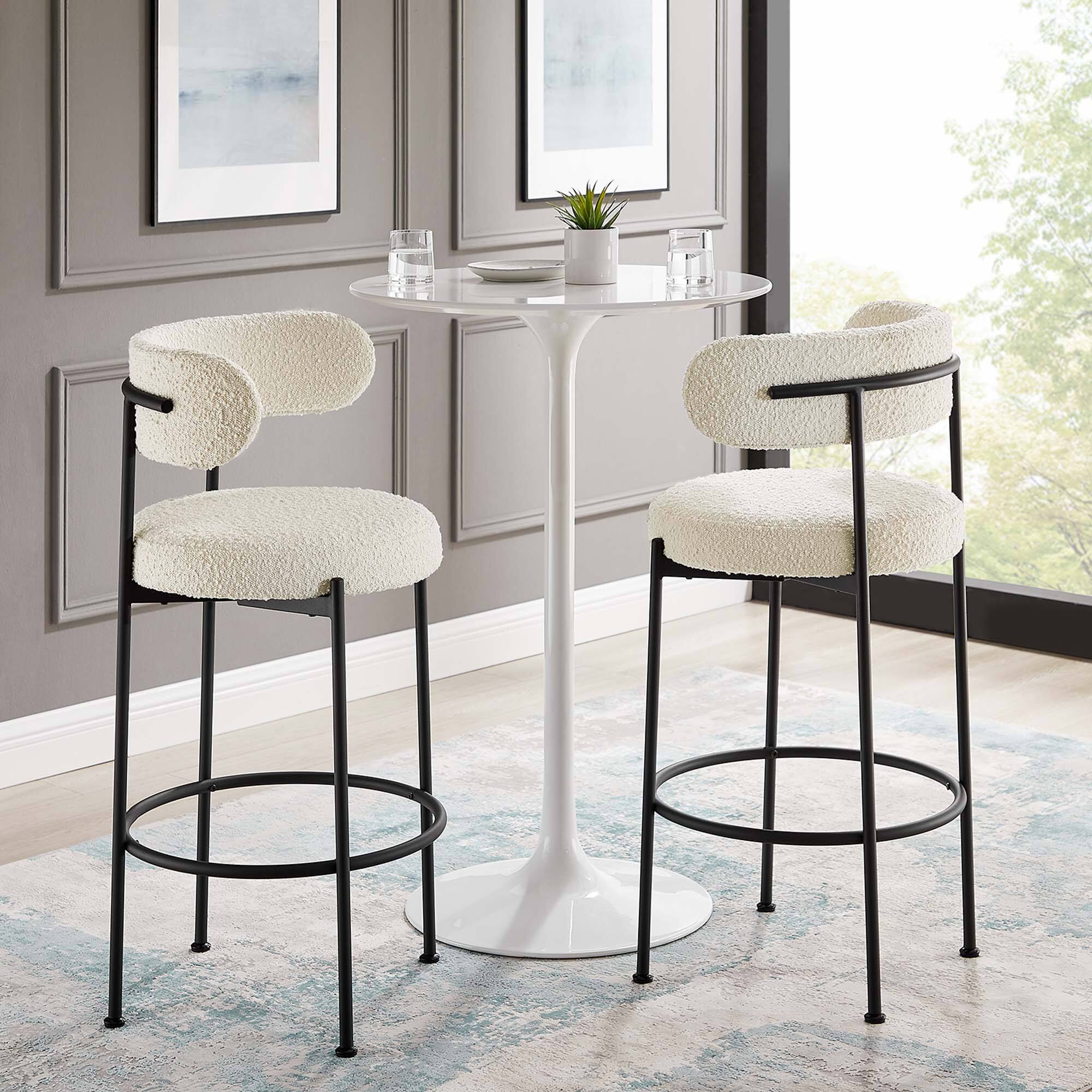 Alt View 5. Modway - Albie Boucle Fabric Bar Stools Set of 2 - Black.
