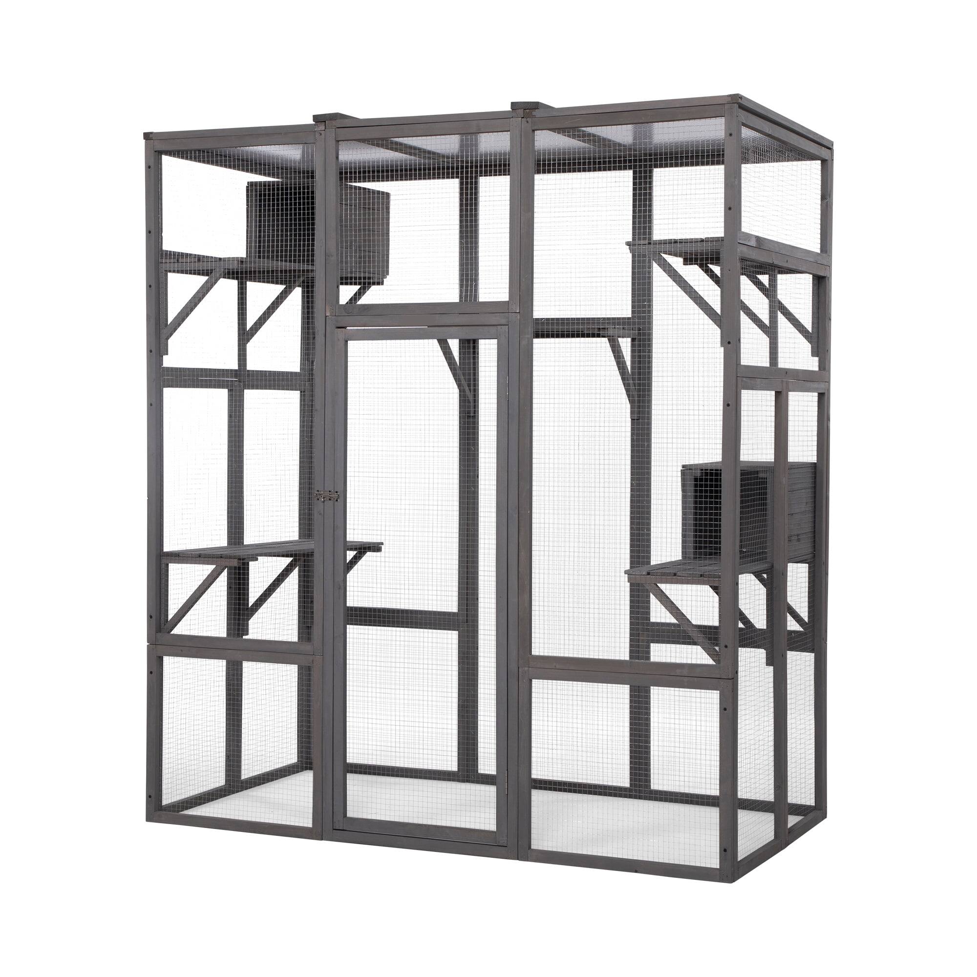 Alt View 2. Pefilos - 70" Outdoor Cat Houses, Large Wood Cat Enclosure with 6 Platforms for Multiple Cats, Cat Shelter Cage.