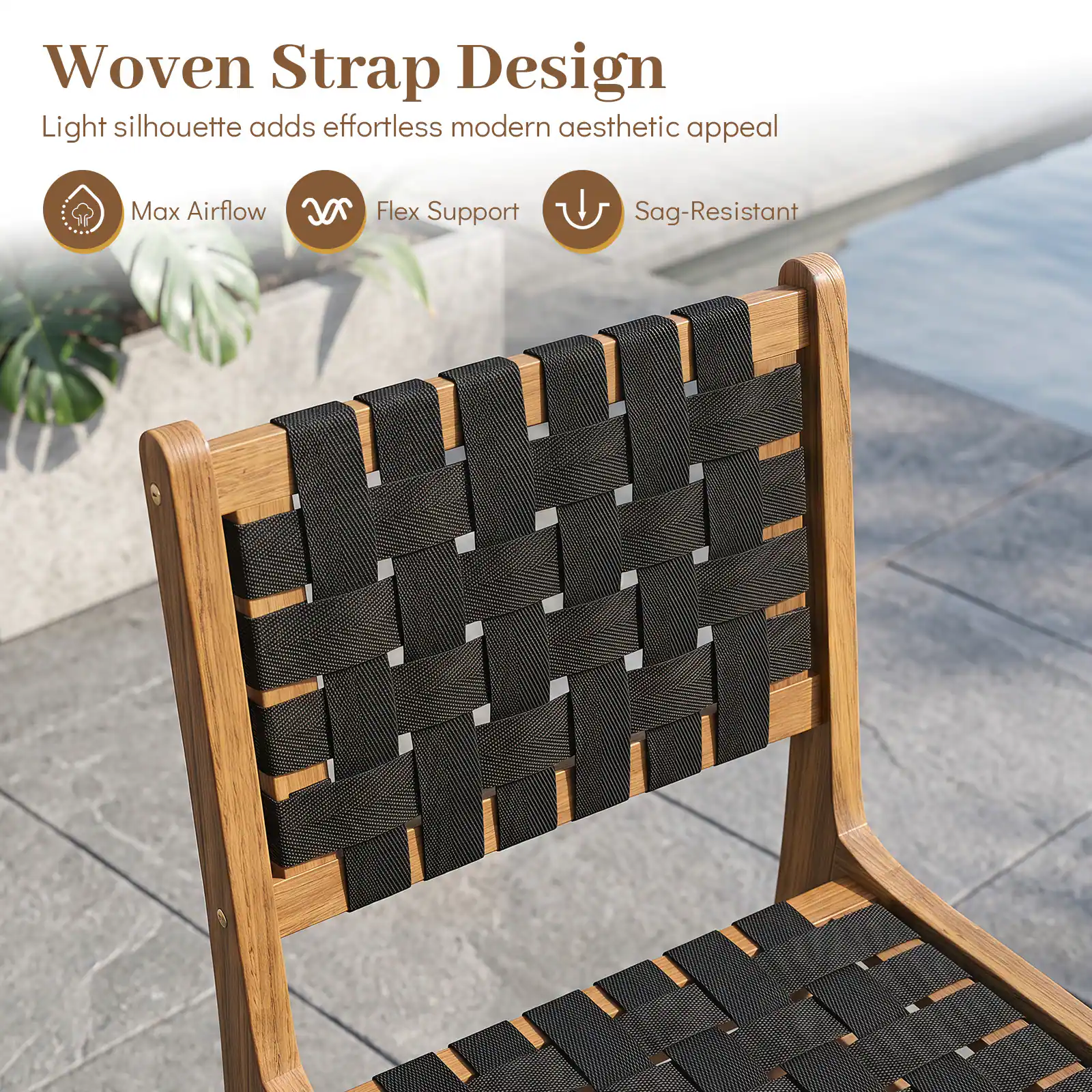 Woven Strap Design  
Light silhouette adds effortless modern aesthetic appeal  
Max Airflow  
Flex Support  
Sag-Resistant