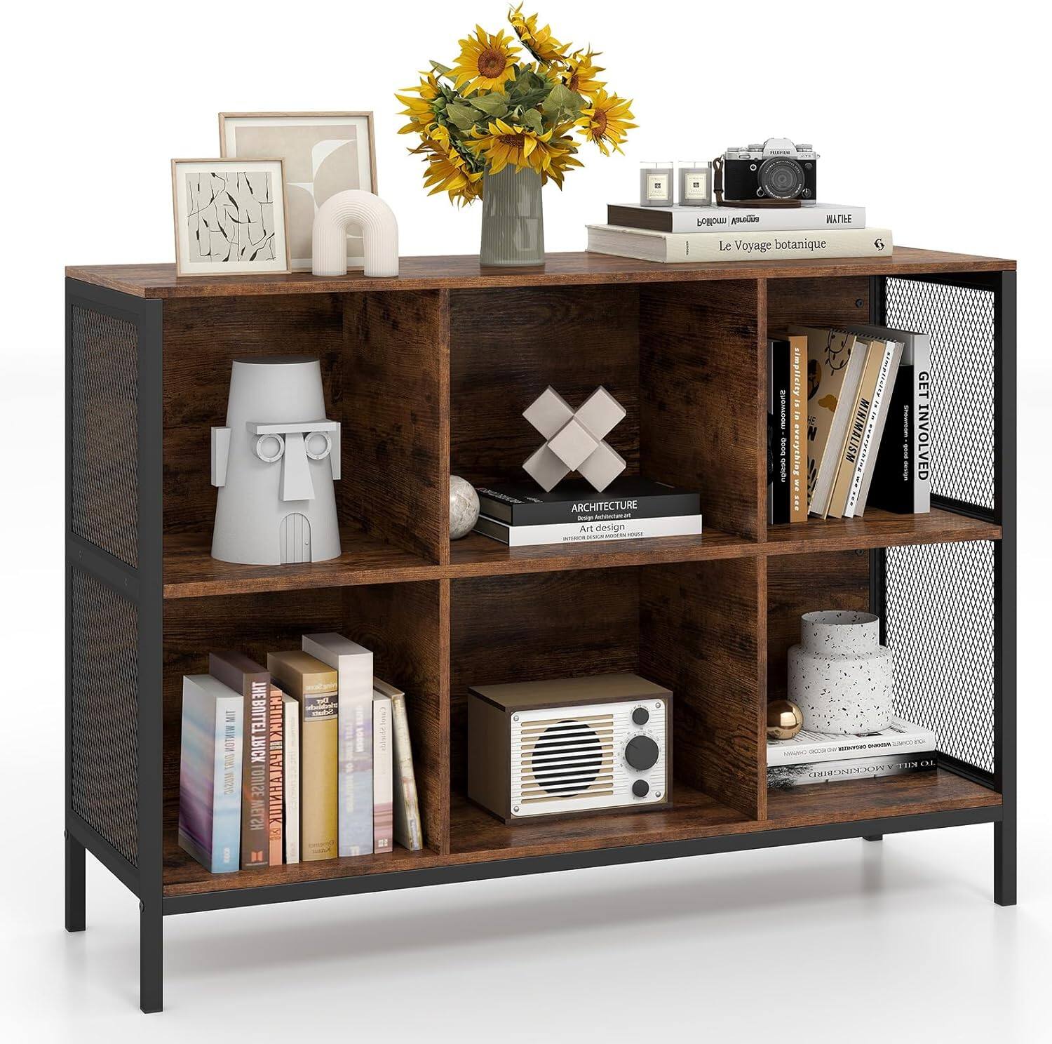 Gymax - 6 Cube Bookcase 42'' Wide Horizontal Bookshelf w/ Heavy-Duty Metal Frame - Brown price history on PriceWatchPro
