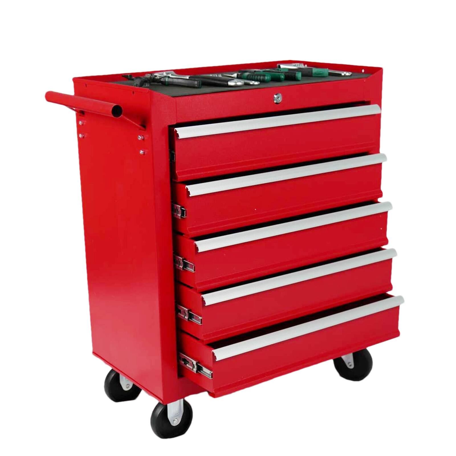 APRILSOUL - 5 Drawer Metal Rolling Tool Chest with WheelsTool Storage Cabinet With Locking System - Red