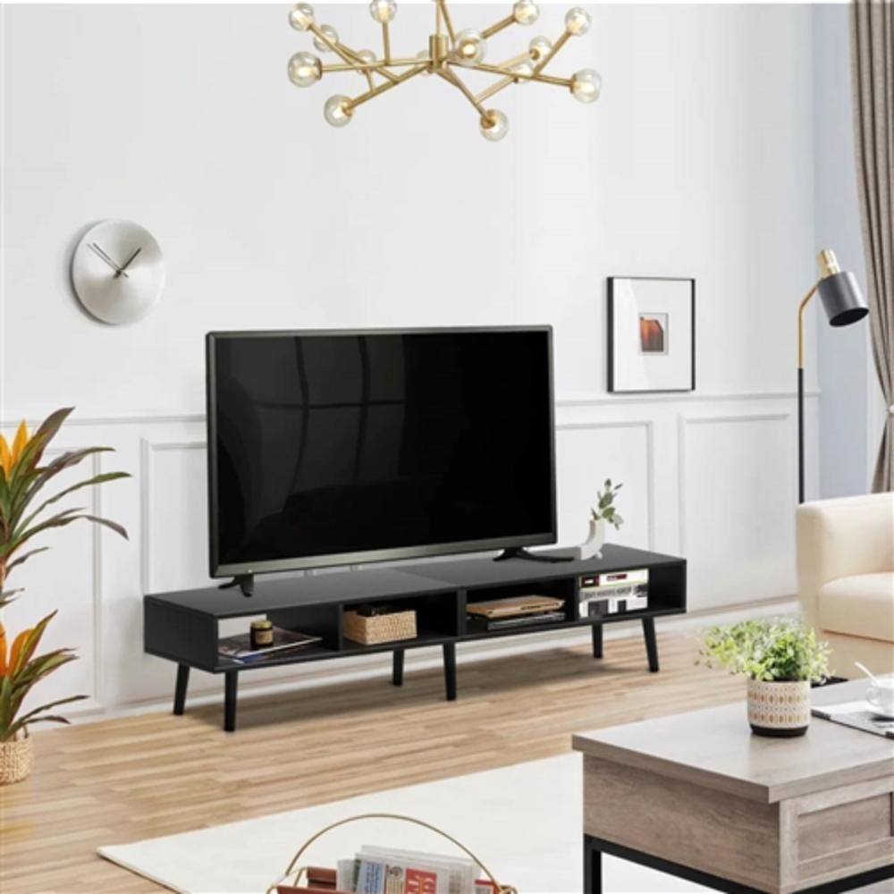 Angle. Hivvago - Mid-Century Modern Style TV Stand in Black Wood Finish - for TVs up to 65-inch - Black.
