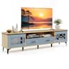 Front. Costway - Costway 71" TV Stand for TVs up to 80" with Open Compartment Side Cabinets & Drawers - Beige.