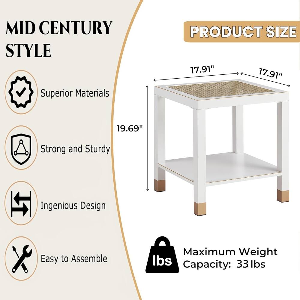 MID CENTURY STYLE  
Superior Materials  
PRODUCT SIZE  
17.91" x 17.91"  
19.69"  
Strong and Sturdy  
Ingenious Design  
Easy to Assemble  
Maximum Weight Capacity: 33 lbs