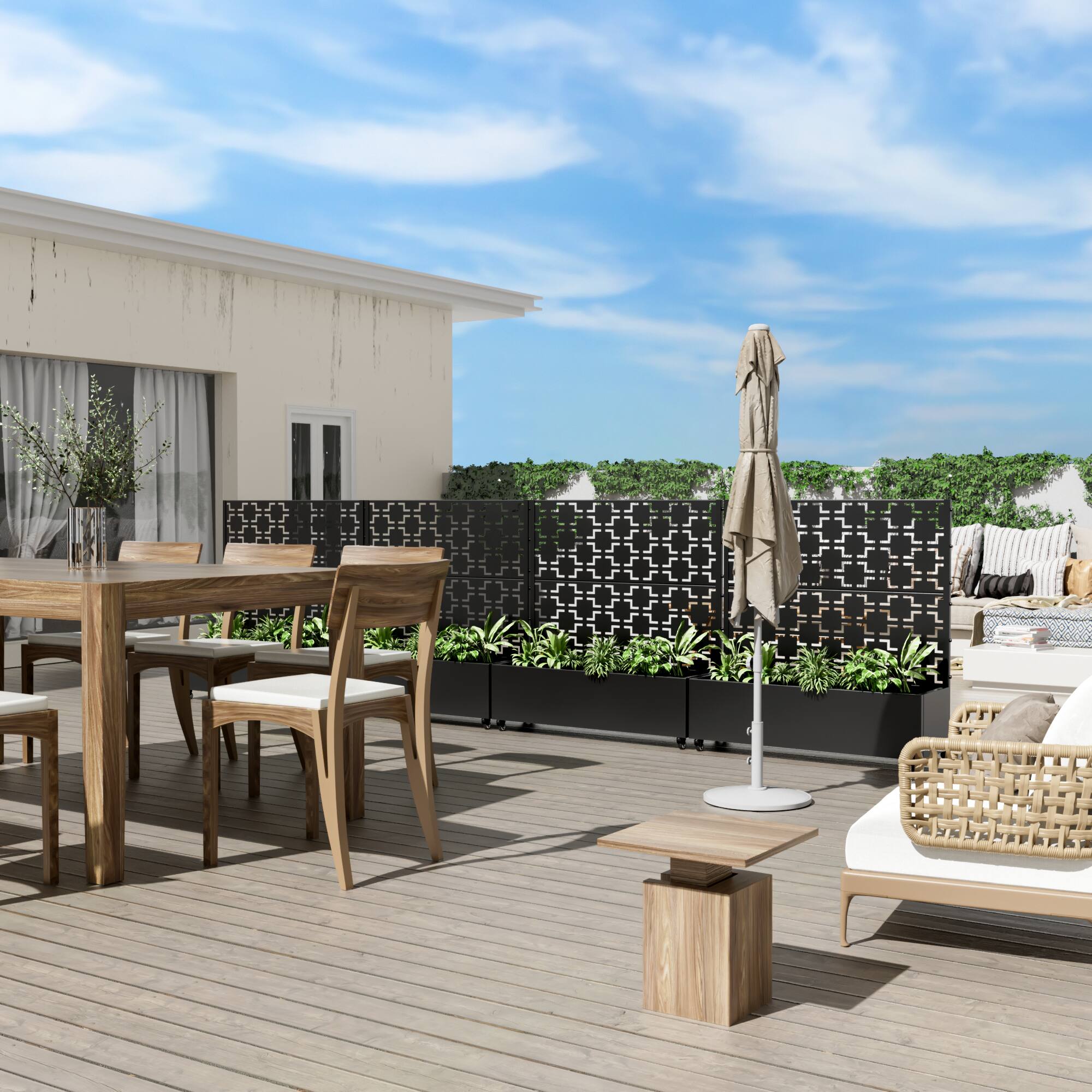 Alt View 2. PexFix - 47 in. H x 47 in. W Grid Pattern Rectangle Metal Planter Box Raised Garden Beds with Trellis-Ideal for Balcony - Black.