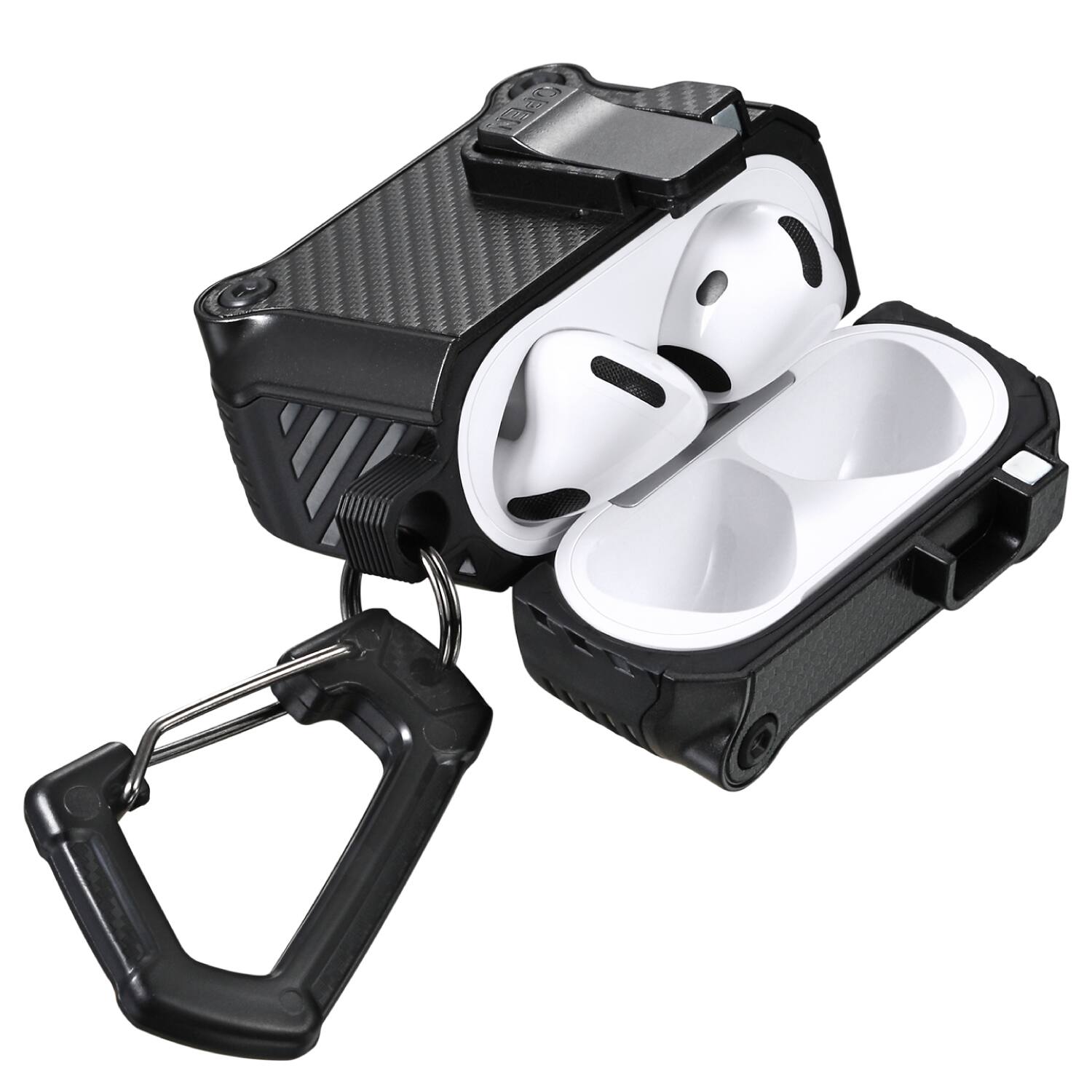 Alt View 4. Vena - For Apple Airpods 4 Case Cover, Airpods Case 4 Carbon Fiber Pattern Case 4th Generation Auto Open Lock, Black - Black.