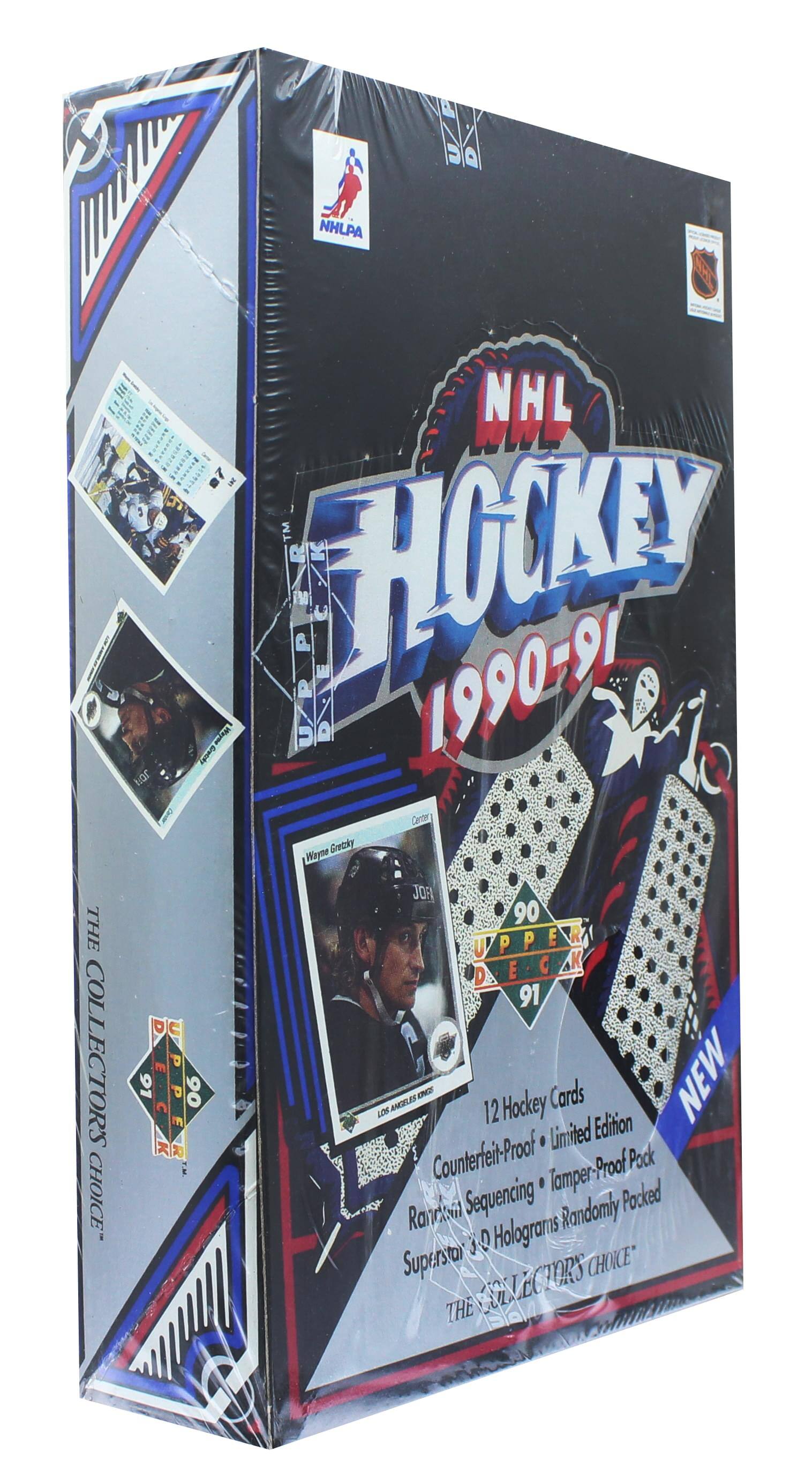NHLPA  
NHL  
HOCKEY  
1990-91  

THE COLLECTOR'S CHANCE  

12 Hockey Cards  
Counterfeit-Proof  
United Edition  
Randomly Sequenced  
Tamper-Proof Pocked  
Randomly Holograms  
Randomly Pocked  
Superstar Selectors  
THE COLLECTOR'S CHANCE  

90 UPPER DECK  
91 DC  

NEW  

Counterfeit-Proof  
United Edition  
Randomly Sequenced  
Tamper-Proof Pocked  
Randomly Holograms  
Randomly Pocked  
Superstar Selectors  
THE COLLECTOR'S CHANCE  

Gretzky Wayne  
JOF 90  
THE UPPERA DEGAK 91  
DC D U COLLECTOR'S 91  
E UPPER P P E 90  
LOs AMGILES CNEO 12  
Hockey Limited Cards Edition  
NEW  

Counterfeit-Proof  
United Edition  
Randomly Sequenced  
Tamper-Proof Pocked  
Randomly Holograms  
Randomly Pocked  
Superstar Selectors  
THE COLLECTOR'S CHANCE