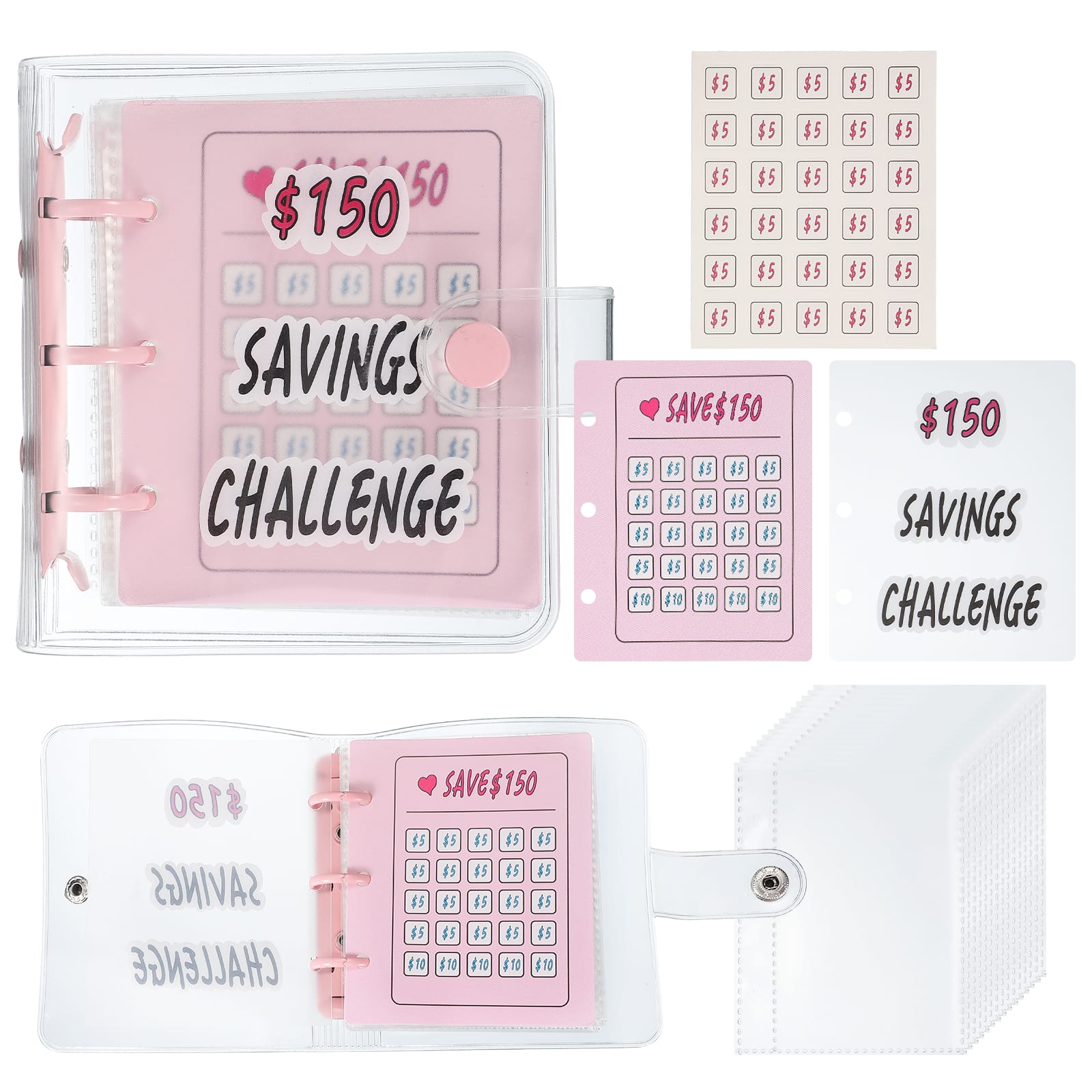 Unique Bargains - 1000 EUR Savings Challenge Book, Money Saving Binder with 25 Reusable Envelopes for Budgeting & Financial Planning - Pink