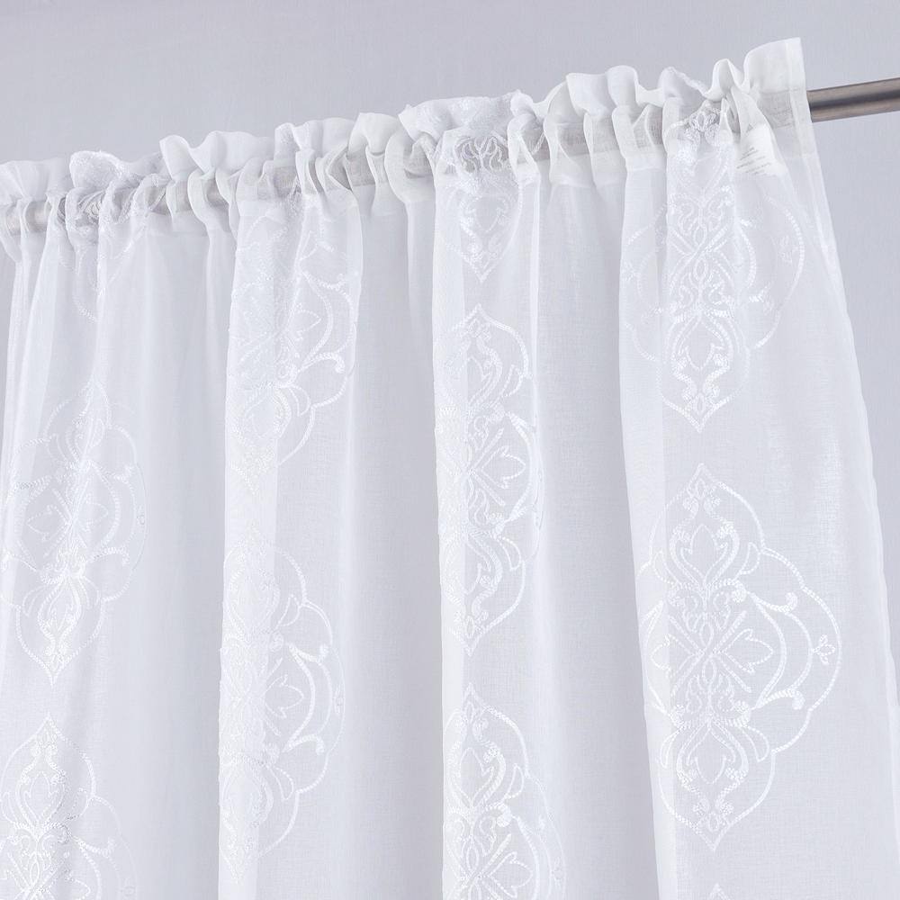Left. RT Designers Collection - RT Designers Collection Andrea Emb Metallic Doily Rod Pocket Room Darkening Curtain Panels for Bedroom 54" x 95" White - White.