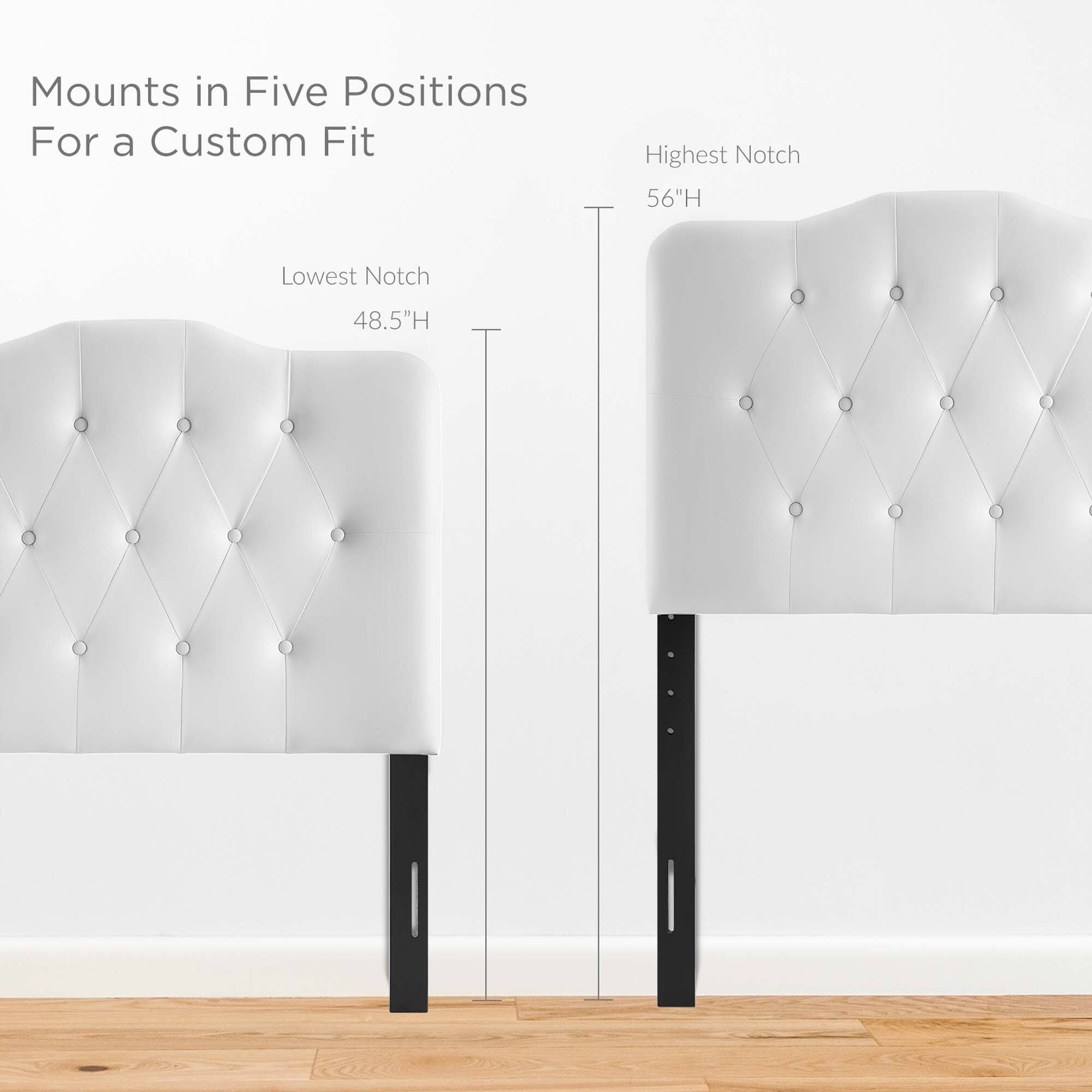 Mounts in Five Positions  
For a Custom Fit  

Highest Notch  
56"H  

Lowest Notch  
48.5"H