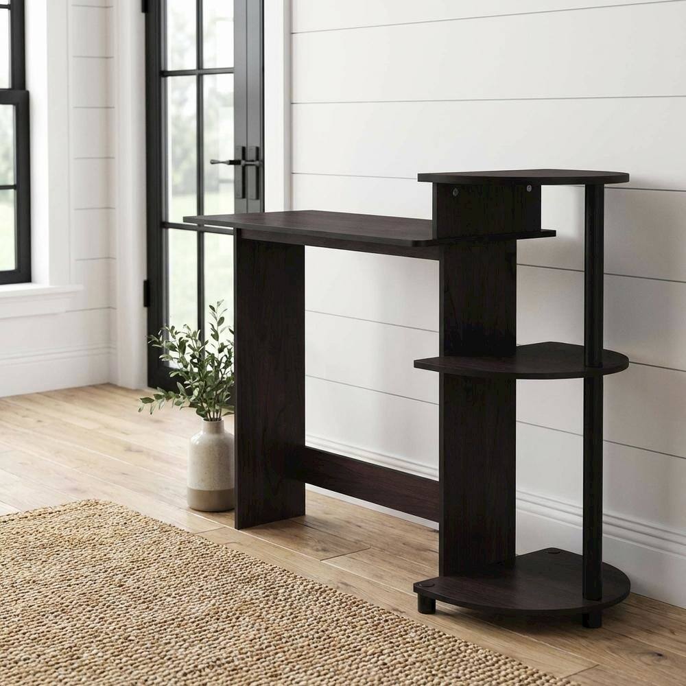 Angle. BisonOffice - Compact Dark Walnut Computer Desk with Shelves for Efficient Workspace - Dark Walnut.