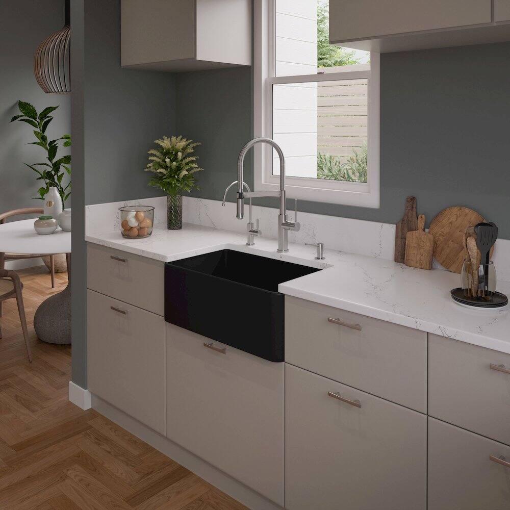 Alt View 6. Alfi - ALFI brand Black Matte Smooth Apron 30 x 18 Single Bowl Fireclay Farm Sink - Black.
