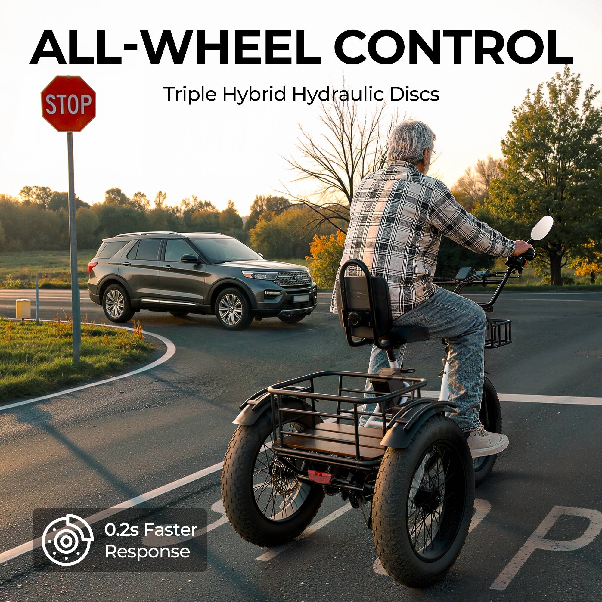 ALL-WHEEL CONTROL  
Triple Hybrid Hydraulic Discs  
STOP  
0.2s Faster Response