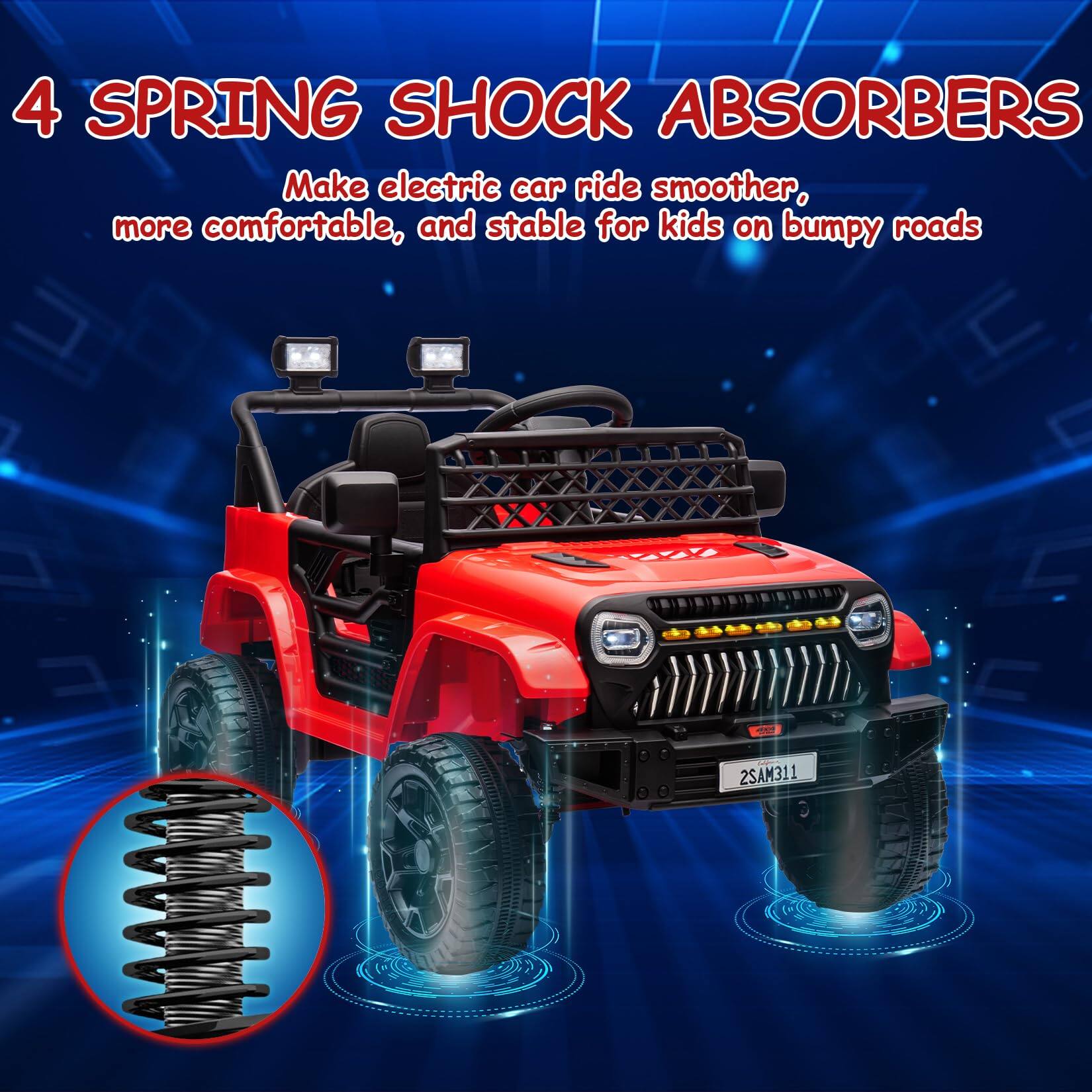 4 SPRING SHOCK ABSORBERS  
Make electric car ride smoother, more comfortable, and stable for kids on bumpy roads