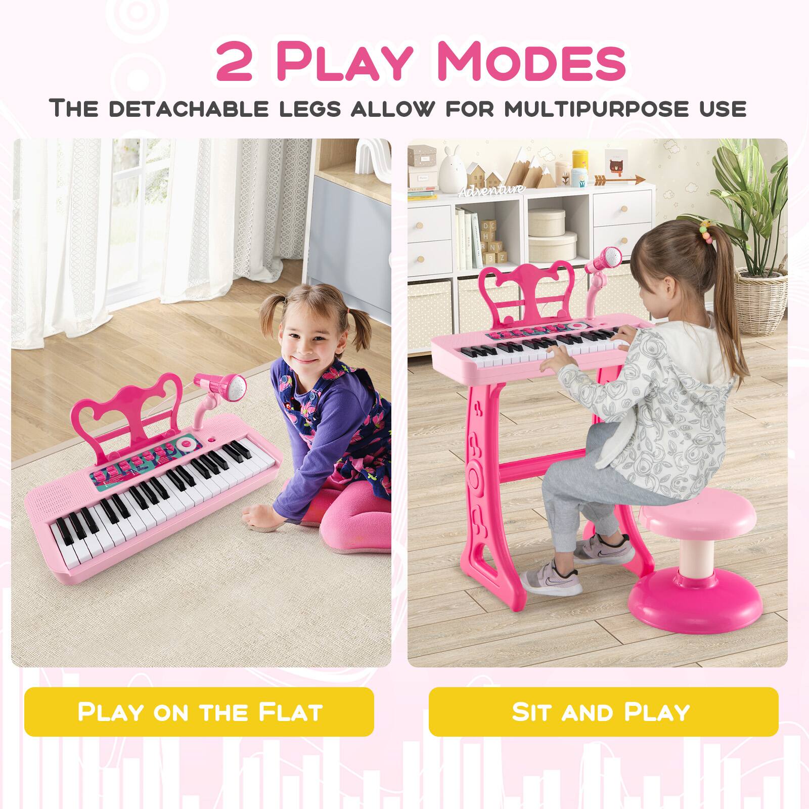 2 Play Modes: The detachable legs allow for multipurpose use. Play on the flat and sit and play.