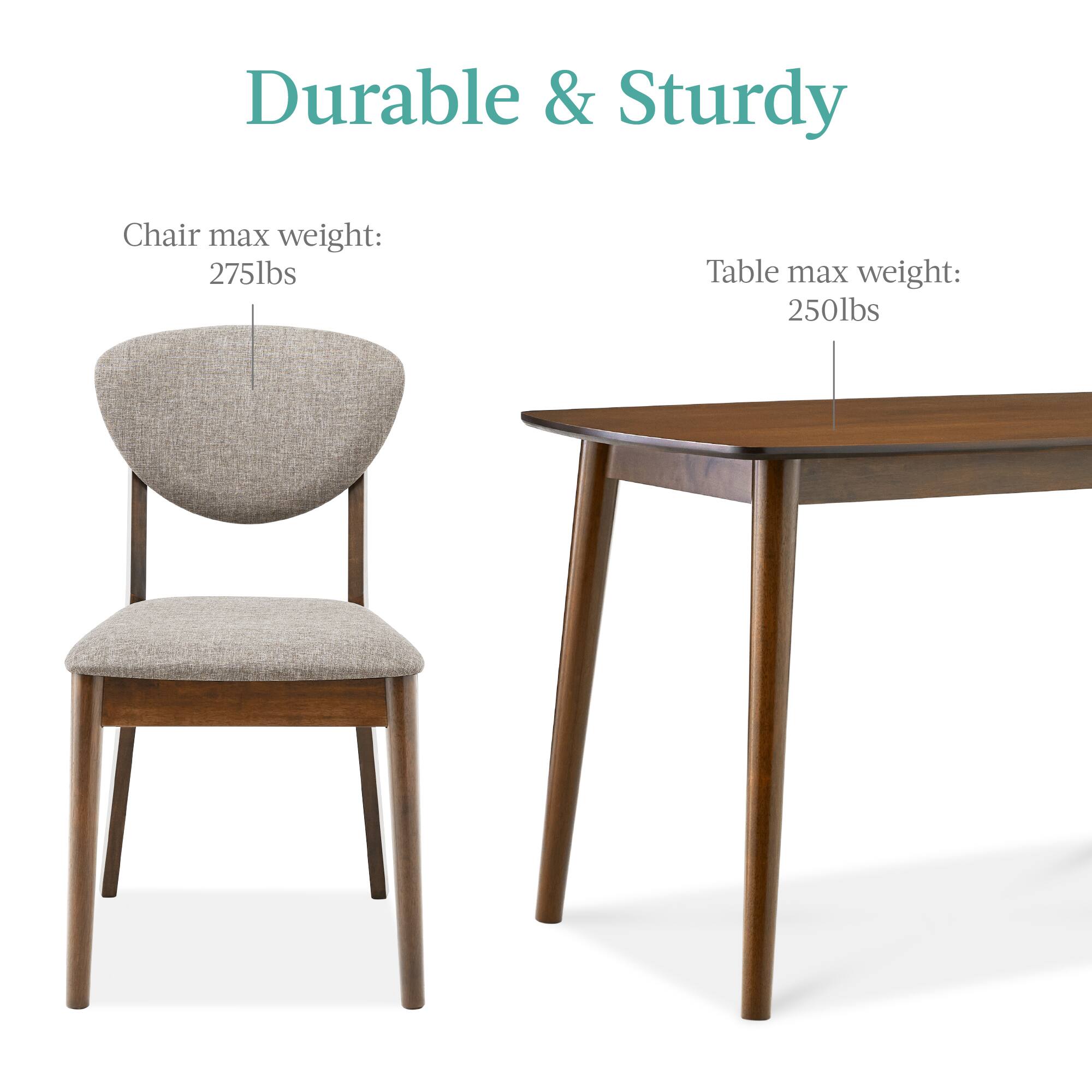 Durable & Sturdy

Chair max weight: 275lbs

Table max weight: 250lbs