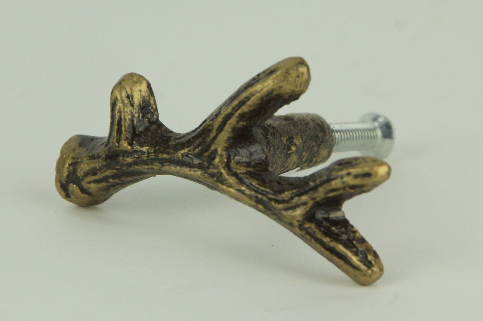 Alt View 1. Zeckos - Bronze Finish Cast Iron Small Deer Antler Cabinet Handle Drawer Pull Set of 12 - Bronze.
