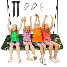 Costway - 700lb Giant 60"Platform Tree Swing Outdoor w/ 2 Hanging Strap Camo - Camo Green