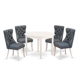 East West Furniture - 5 Piece Dining Set Contains a Round Kitchen Table - White
