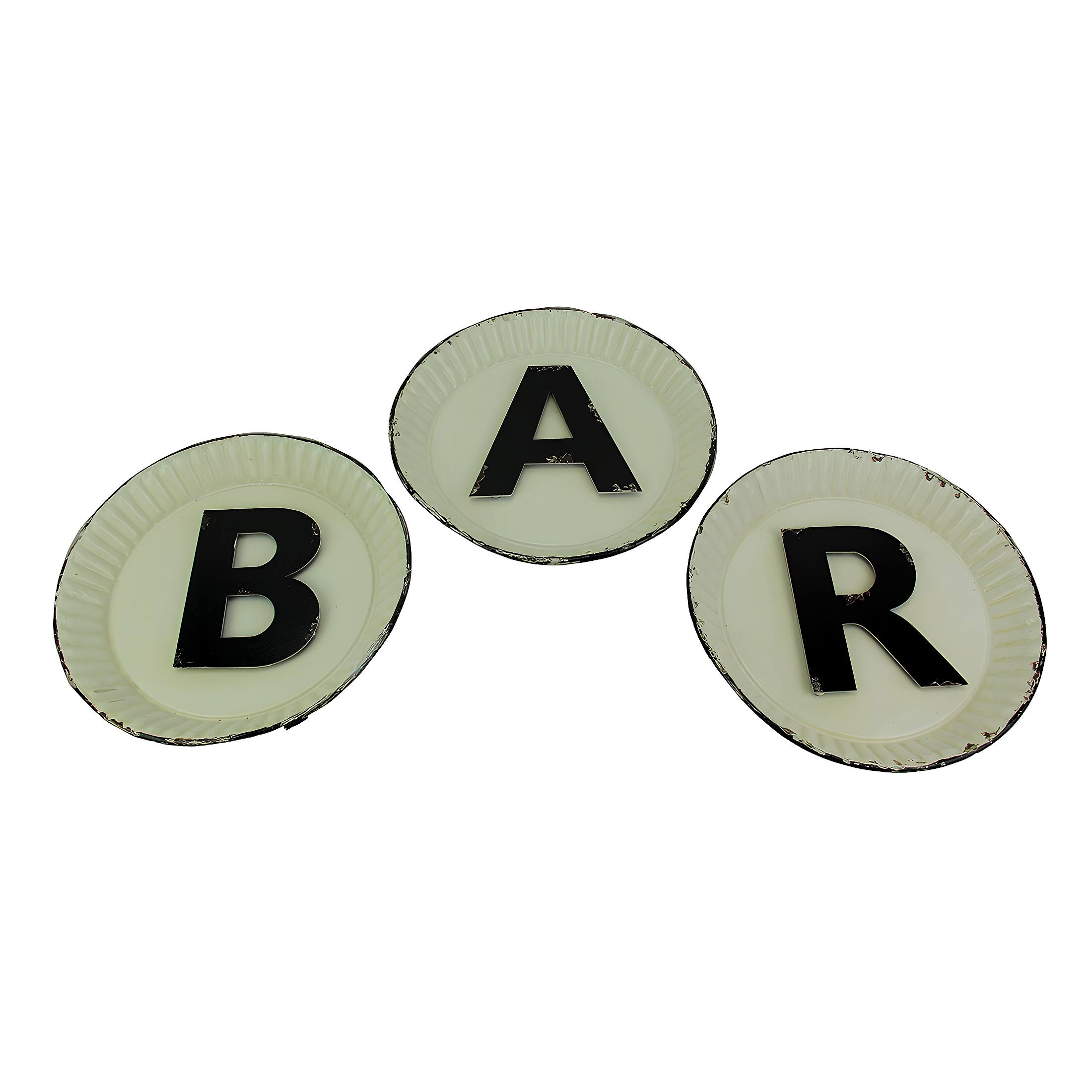 Front. Zeckos - Black and White Pie Plate Style 3 Piece Bar Sign Set - White.