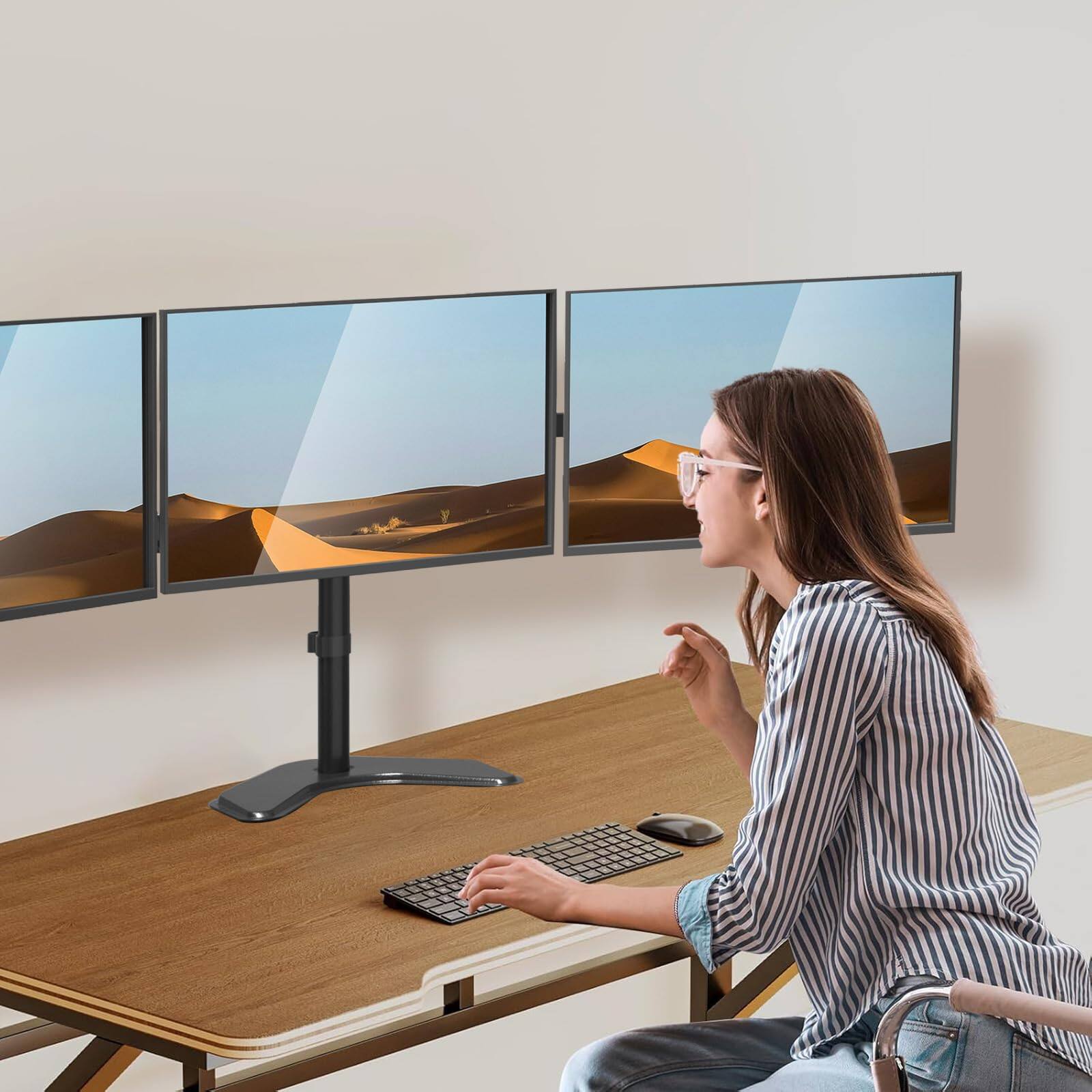 Alt View 4. Cedar Assembly - Triple Monitor Stand Mount Free Standing 3 For Computer Screens Up To Heavy Duty Fully Adjustable Arms Each - Default.