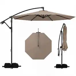 Costway - 10 FT Offset Hanging Umbrella with Base Patio Cantilever Umbrella 360° Rotation - Brown