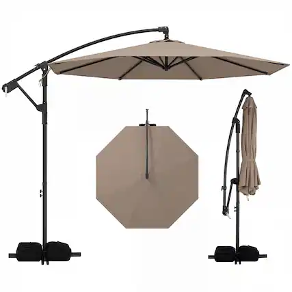 Front. Costway - Costway 10 FT Offset Hanging Umbrella with Base Patio Cantilever Umbrella 360° Rotation - Brown.