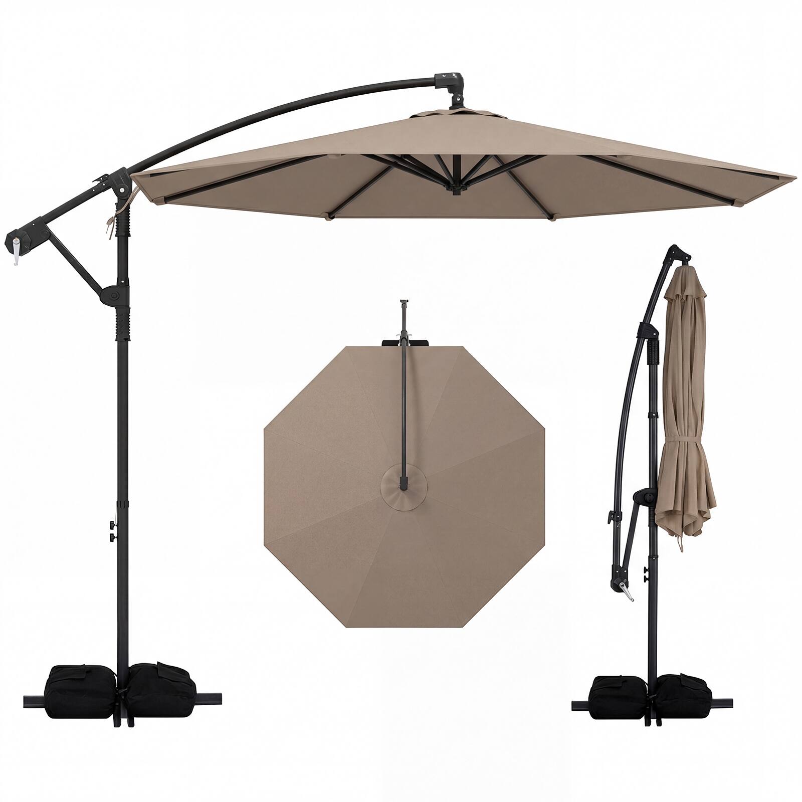 Costway - 10 FT Offset Hanging Umbrella with Base Patio Cantilever Umbrella 360° Rotation - Brown