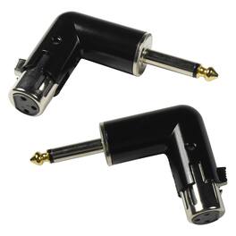 HQRP - 2-Pack Adjustable 3-Pin XLR Female to 1/4 in TS Male Right-Angle Audio Adapter - Black