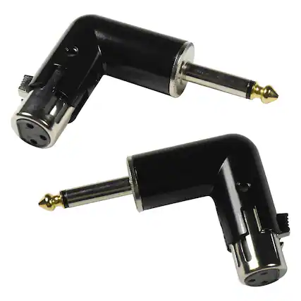 Front. HQRP - 2-Pack Adjustable 3-Pin XLR Female to 1/4 in TS Male Right-Angle Audio Adapter - Black.