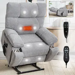 Ropilly - Oversized Power Lift Recliner Dual Motor Heated Massage Chair - Gray