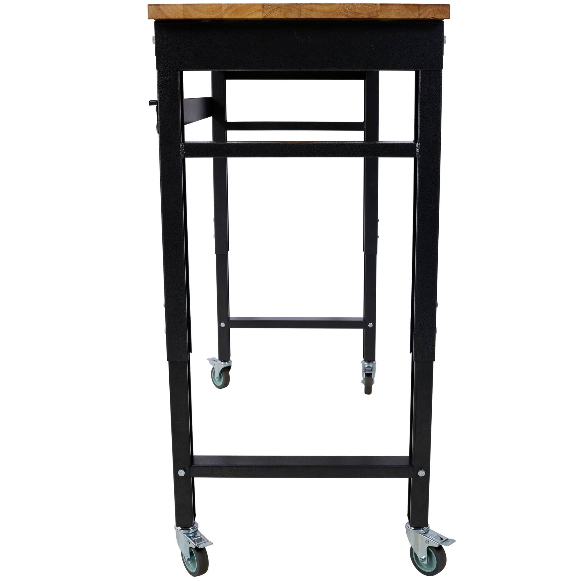 Alt View 5. GOODSILO - Adjustable Height Rolling Workbench with Durable Rubber Wood Top and Steel Frame for Garage and Workshop Use - Dark Gray,Wood.