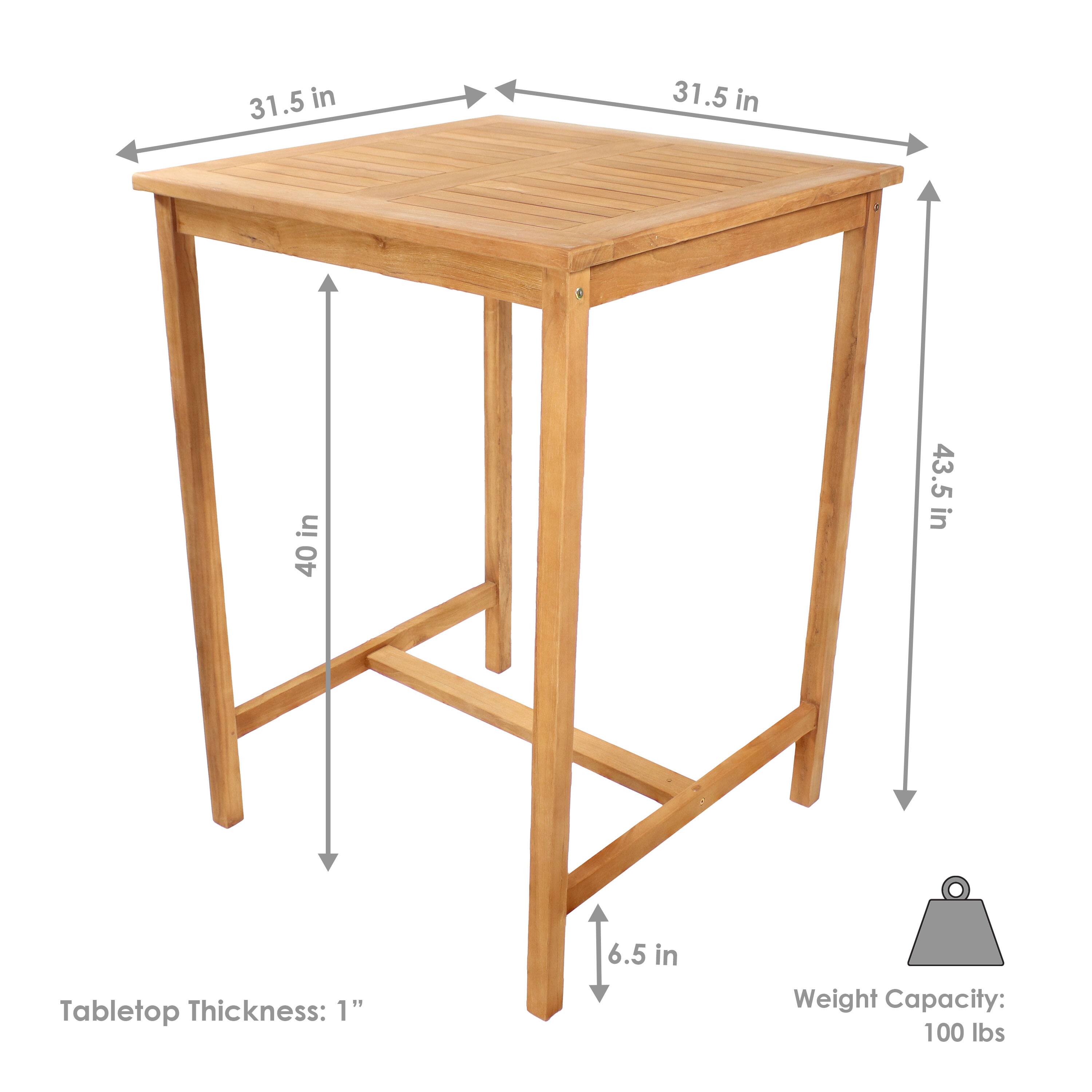 - Tabletop Dimensions: 31.5 in x 31.5 in
- Tabletop Thickness: 1"
- Height: 40 in
- Depth: 43.5 in
- Leg Width: 6.5 in
- Weight Capacity: 100 lbs