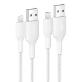 Belkin - BOOST↑CHARGE Braided PCR USB-A to Lightning Cable 1M 2-Pack - White