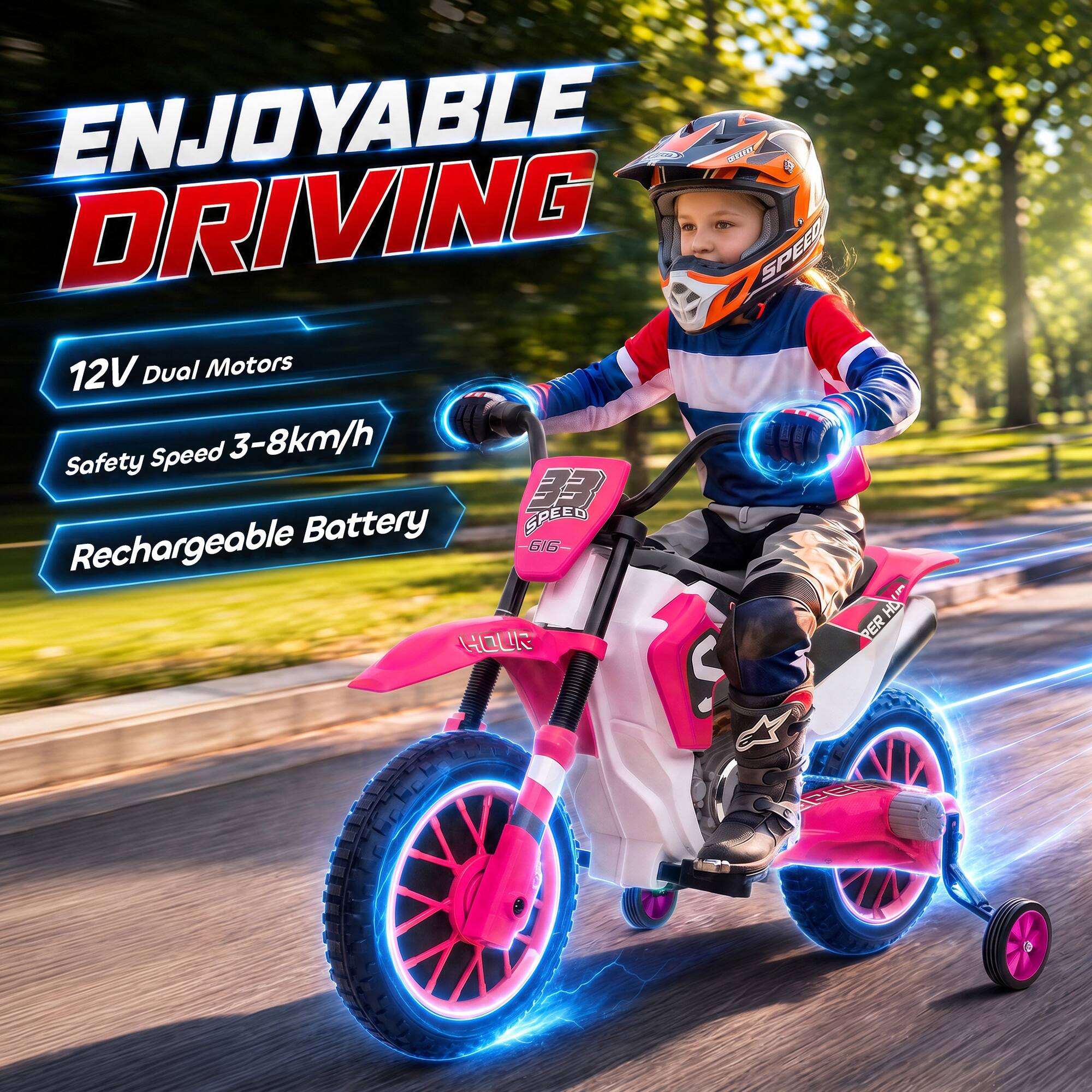 Aosom Kids Motorcycle with Dual Motors, Training Wheels, Rear ...