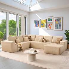 Front. Ovios - 133" Modular Sectional Sofa, U Shaped Couch with Chaise Lounge for Living Room - Beige(Right Facing, J10).