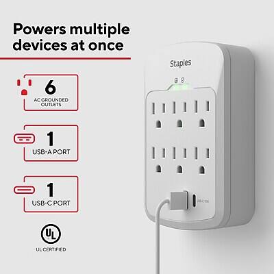 Powers multiple devices at once

- 6 AC GROUNDED OUTLETS
- 1 USB-A PORT
- 1 USB-C PORT
- UL CERTIFIED