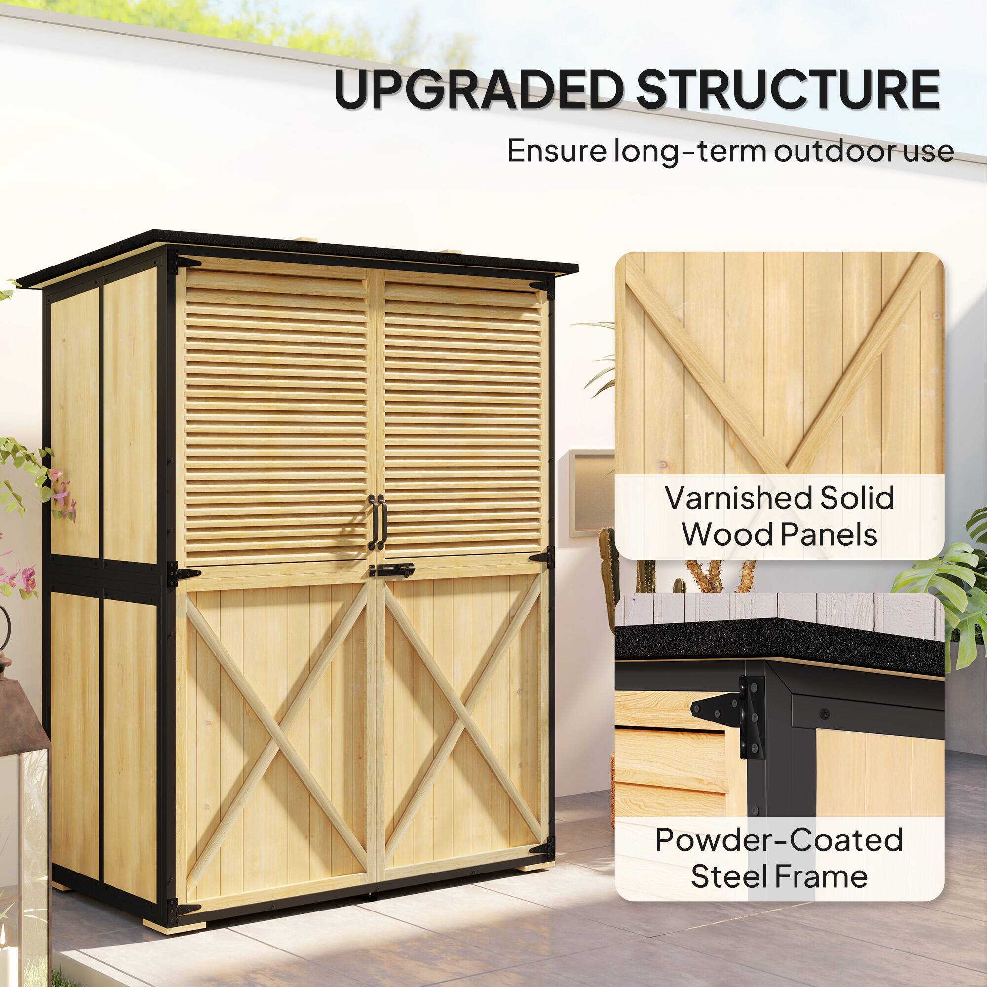 UPGRADED STRUCTURE
Ensure long-term outdoor use
Varnished Solid Wood Panels
Powder-Coated Steel Frame