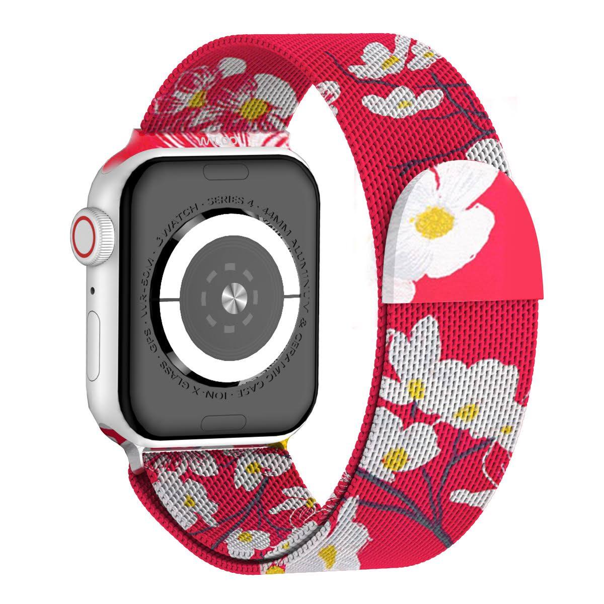 Waloo Floral Printed Magnetic Mesh Band For Apple Watch Floral Red ...