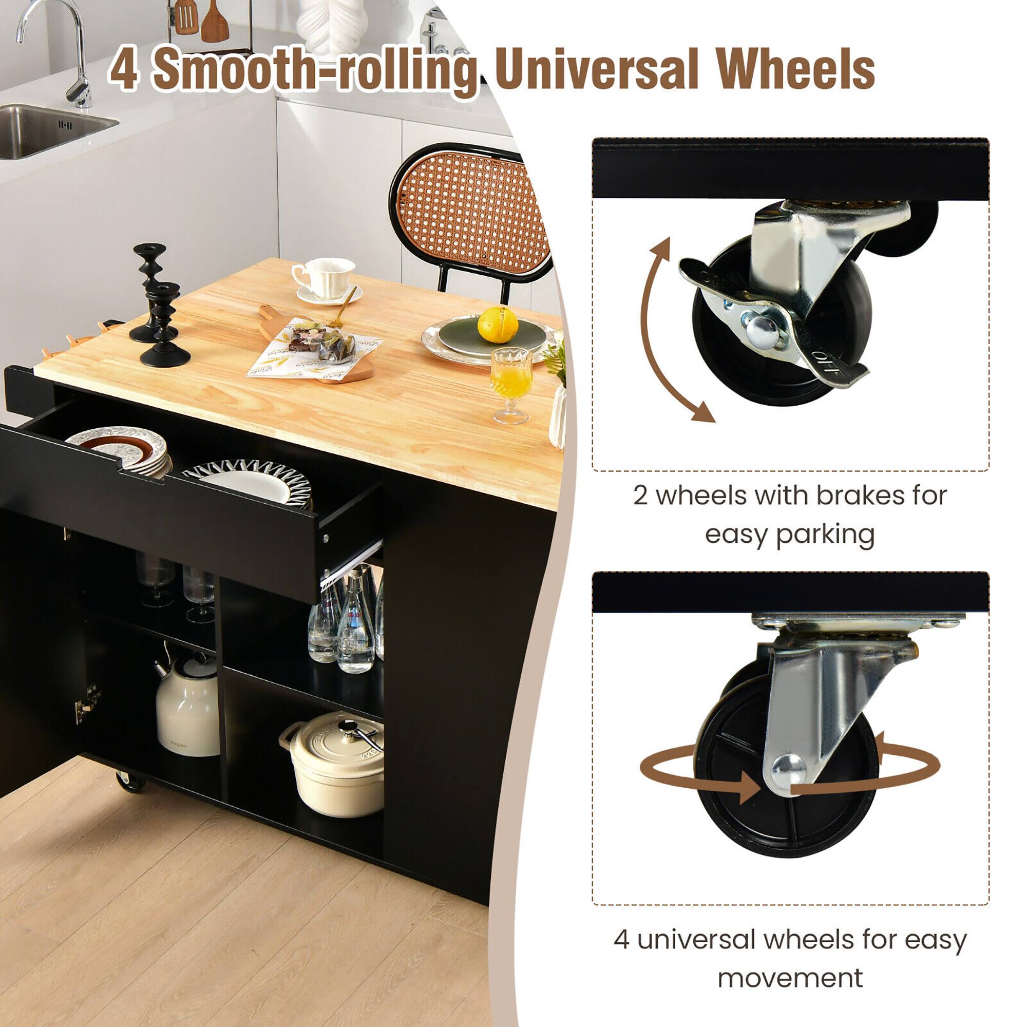 4 Smooth-rolling Universal Wheels

2 wheels with brakes for easy parking

4 universal wheels for easy movement