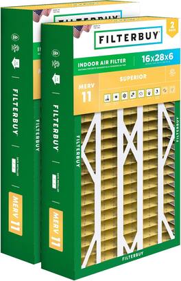 Filterbuy - 16x28x6 MERV 11 Pet & Allergy Defense, Pleated HVAC AC Furnace Air Filters Replacement for AprilAire (2-Pack) - Gold